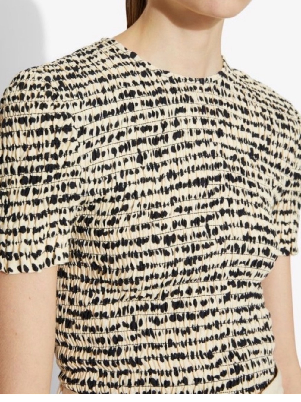Proenza Schouler White Label Polkadot Smocked Short Sleeve Top